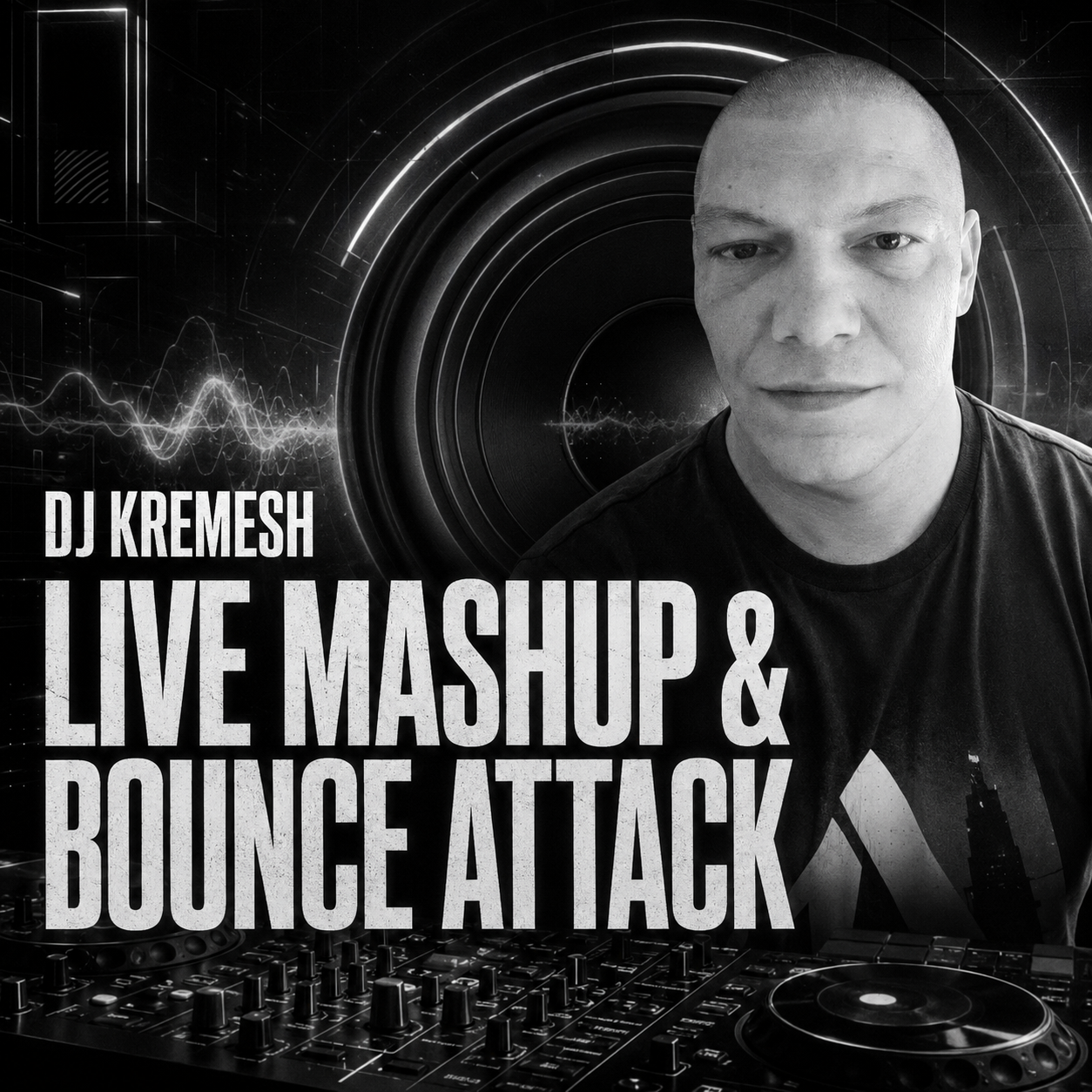DJ Kremesh hrá energický Melbourne Bounce set Live Mashup a Bounce Attack na štyroch mixážnych pultoch bez použitia tlačidla SYNC.